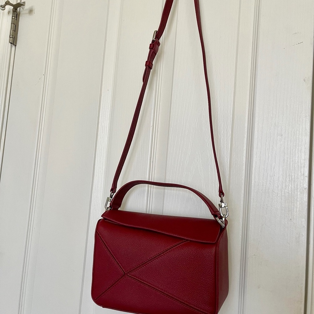 QUINCE Red Italian Leather Patchwork Crossbody Handbag